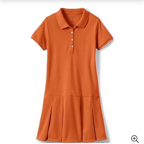 New Land's End Girls 8 School Uniform Polo Dress Pleat Orange Short Sleeve NWOT - Picture 1 of 8